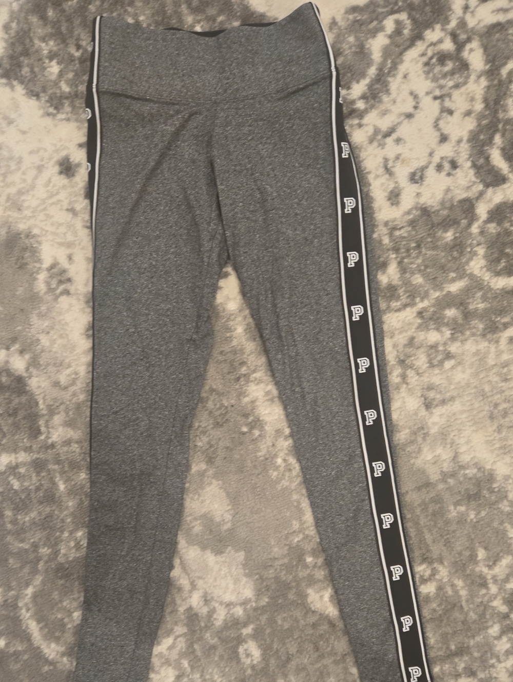 PINK Victoria's Secret Charcoal Gray Leggings with Black Logo Tape